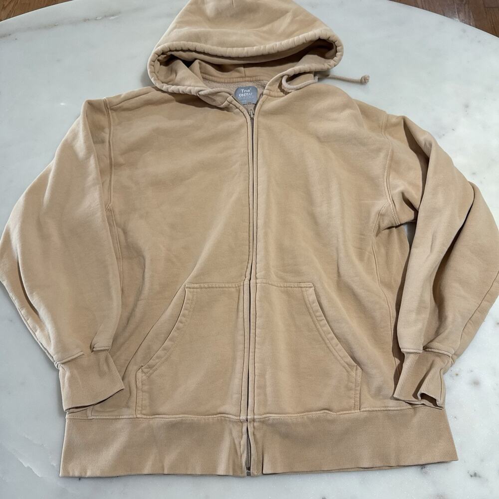 Aritzia TNA Women’s 1 Cozy AF Fleece Boyfriend Fit Zip-up Hoodie Tan Streetwear